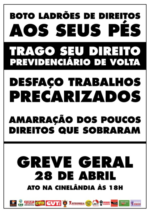 Cartaz convoca para Greve Geral no Rio de Janeiro, com manifestação no final da tarde.